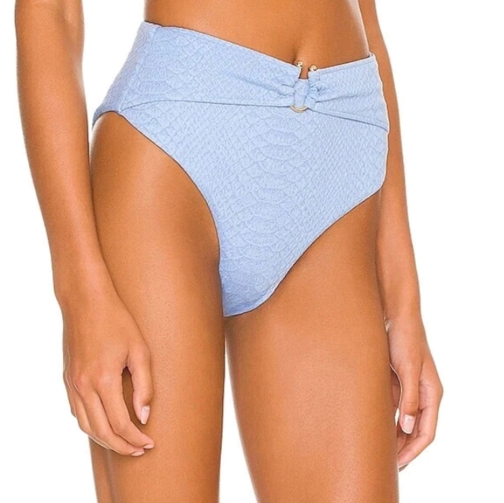 Revel Rey Inez Bikini Bottom Seine Blue Snake Texture Swim L